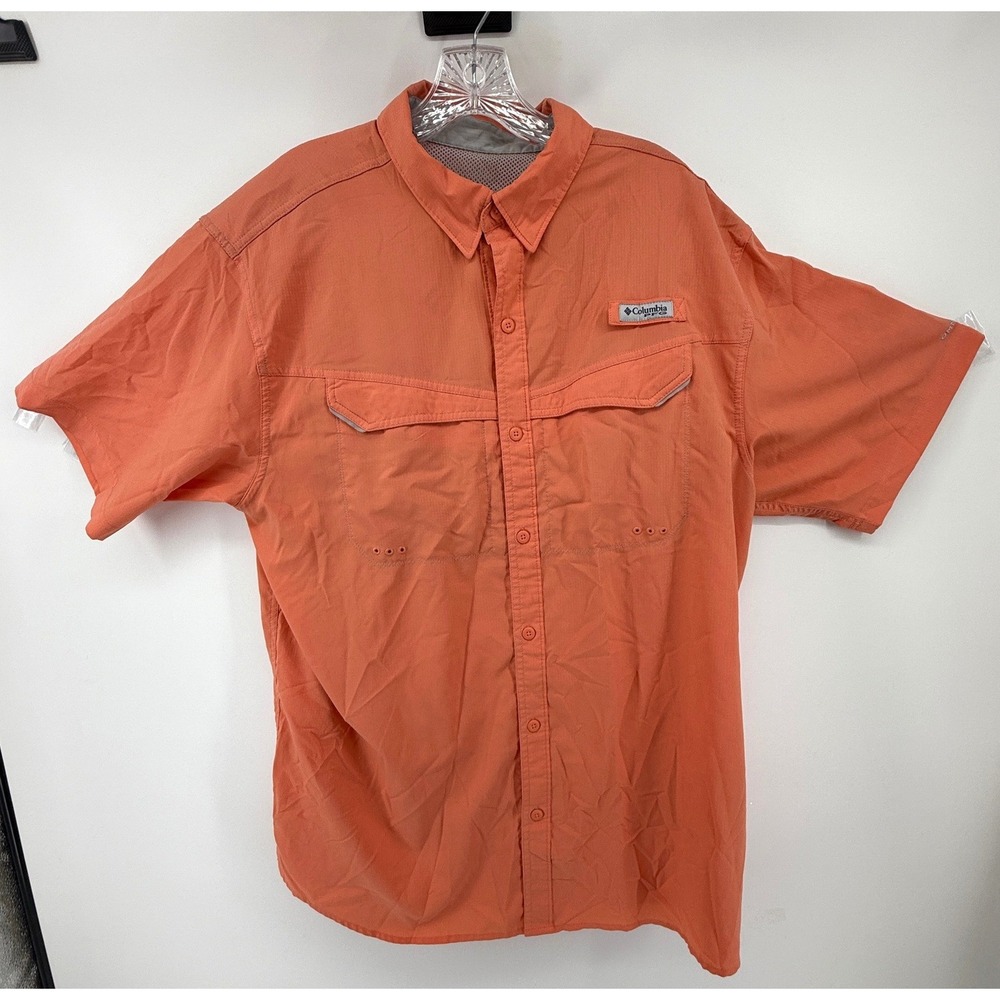 Columbia PFG Mens Orange Short Sleeve Fishing Shirt Ventilated Ripstop L